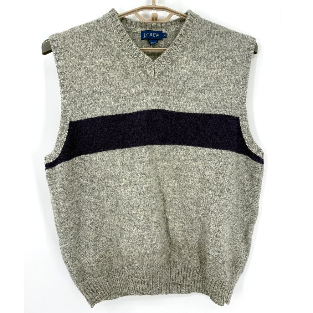J. Crew Vintage Mens 100% Wool Sweater Vest Gray Purple Stripe Size XL